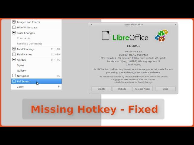 Ubuntu 20.04 LibreOffice Missing Fullscreen Hotkey