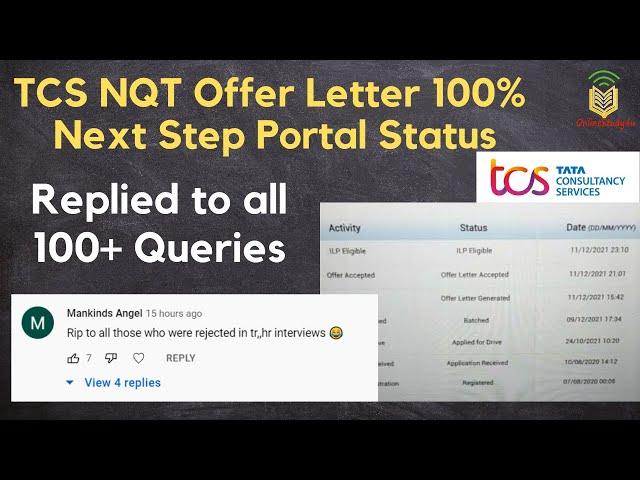 TCS NQT Portal "Offer Letter Accepted' | ILP Eligible in Next Step Portal | Replied all 100+ queries