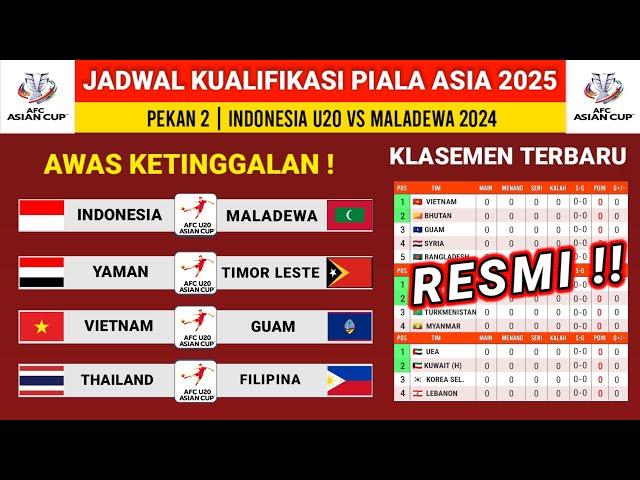 Jadwal Kualifikasi piala Asia U20: Indonesia vs Maladewa - Klasemen Kualifikasi piala Asia U20 2024.