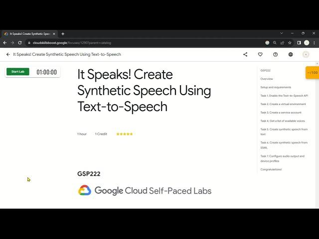 It Speaks! Create Synthetic Speech Using Text-to-Speech | GSP222 | Solution