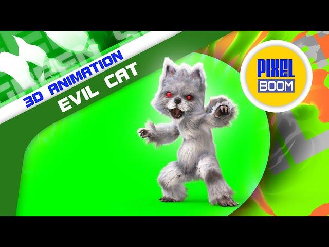 Evil Humanoid Cat Green Screen 3D Animation PixelBoom