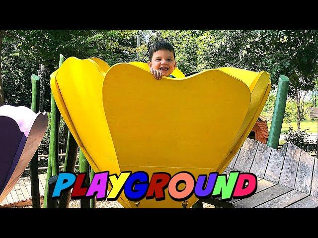 BEST Playground PARK EVER with GIANT SLIDES For Kids! Caleb & Mommy Play at Fun Outdoor Playground