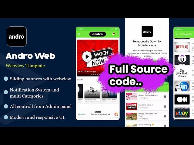 Webview app & admin panel full source code | android | template