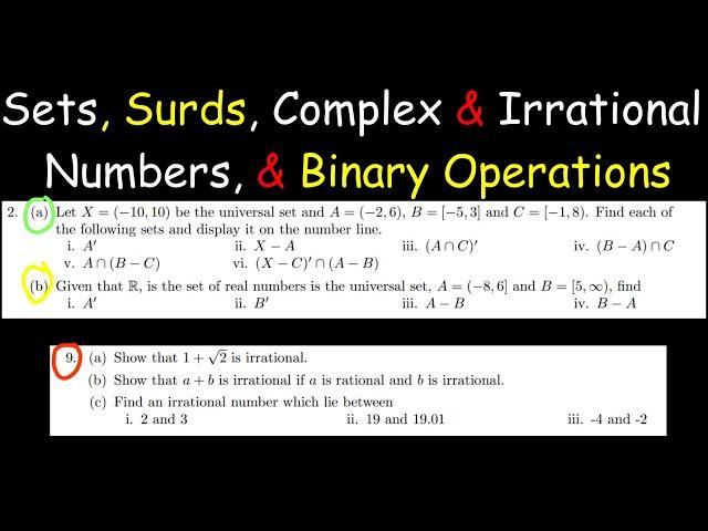 Set Theory Tutorial Sheet Solutions - Sets,Surds, Complex numbers, Irrationals & Binary Operations