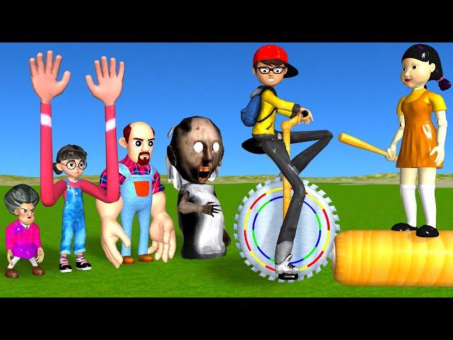 Scary Teacher 3D vs Squid Game Long Leg vs Mini Girl Wooden Saw Unicycling 5 Times Challenge