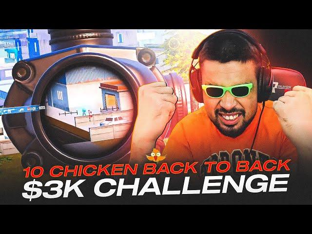 $3000 CHALLENGE - 10 CHICKEN DINNERS IN A ROW - PUBG MOBILE - FM RADIO GAMING