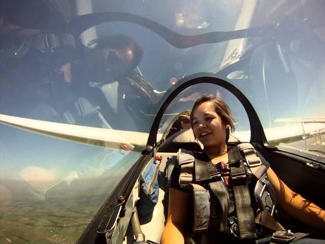 Girl has funny reaction to a Zero-G Pushover in a Sailplane