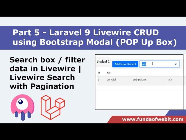 Laravel 9 Livewire CRUD 5: Search bar /filter data in Livewire | Livewire Search with Pagination