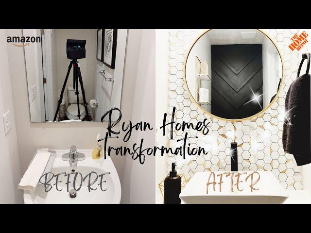 TINY BATHROOM MAKEOVER! Ryan Home Powder Room Transformation ! Home Depot, Hobby Lobby & Amazon