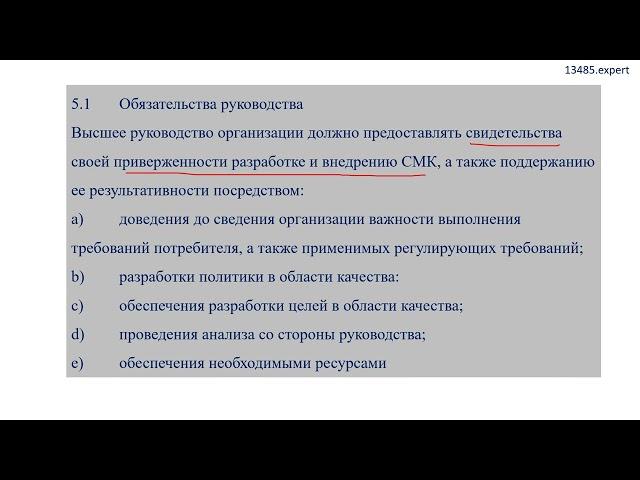 ИСО 13485 раздел 5 требования к руководству