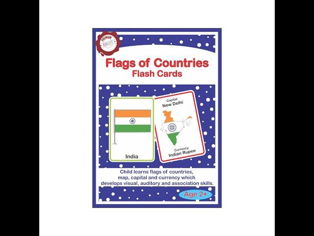 Meraki Babies Large Size Country Flags Flash Cards for Kids - 32 cards