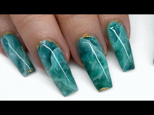 Crystal Nail Tutorial: Jade Nail Art(really green fluorite)with Gel Polish|Stone/Quartz/Marble Nails