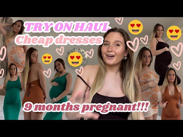 TRY ON HAUL!️ Trying on cheap dresses at 9 months pregnant!!! Cute maternity dresses 