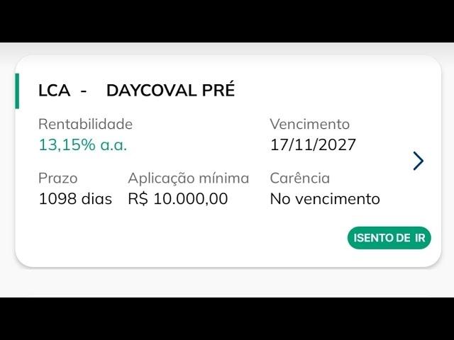 LCA 13,15% CDI - Melhores Investimentos da renda da RENDA FIXA  isentos de imposto de renda