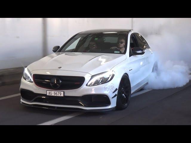 TUNED Mercedes C63 AMG in Monaco - Burnouts & LOUD Exhaust Sounds!