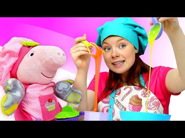 Kochen mit Peppa Wutz. Muffins und Torte. Spielzeug Video mit Irene