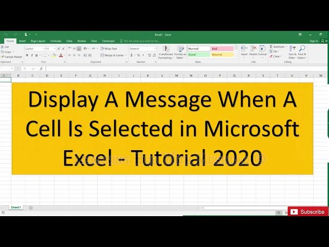 Display A Message When A Cell Is Selected in Microsoft Excel Tutorial 2020