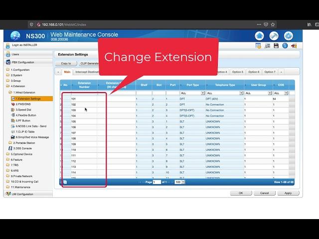 how to change extension number on panasonic kx-ns300