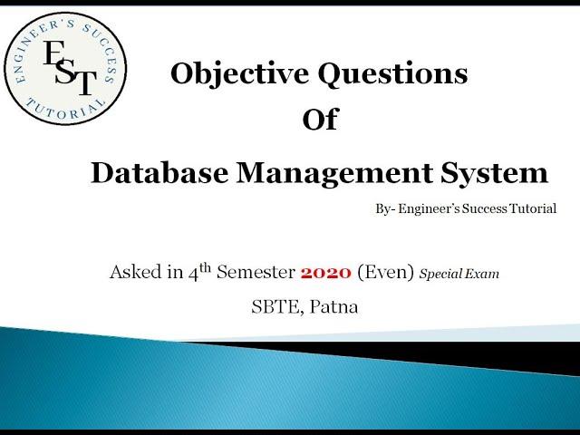 Database management system 2020 | Engineers Success Tutorial | Diploma question solution