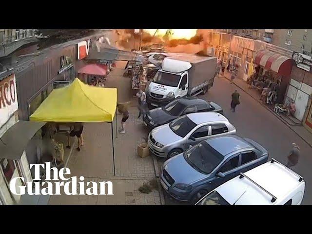 CCTV captures moment Russian missile strikes market in Donetsk, Ukraine