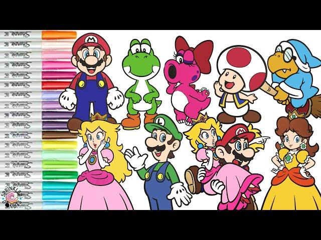 Super Mario Bros Coloring Book Compilation Mario Luigi Peach Kamek Toad Yoshi Birdo Daisy