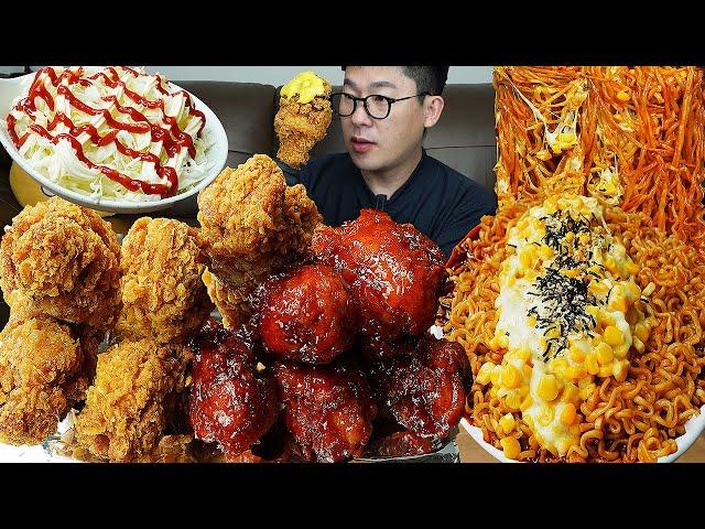 누구나 좋아하는조합!ㅋ 콘치즈불닭볶음면과 황금올리브닭다리 먹방 MUKBANG