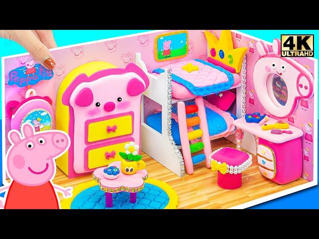 DIY Miniature Peppa Pig Dollhouse ️ Building Pink Peppa Pig Bedroom with Bunk Bed from Polymer Clay