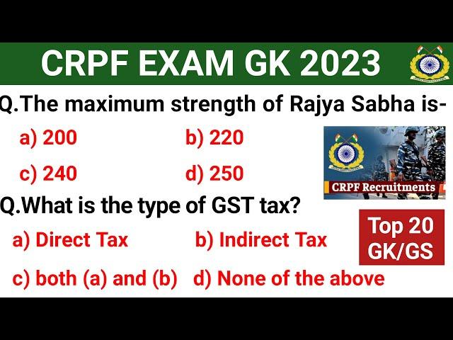 CRPF EXAM GK 2023 || CRPF HCM ASI GK CLASS || CRPF GK QUESTIONS || CRPF EXAM GK CLASS ||