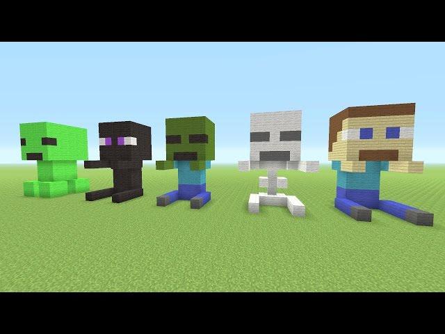 Minecraft Tutorial: How To Make Baby Minecraft MOB Statues (Creeper, Enderman, Zombie, and More)