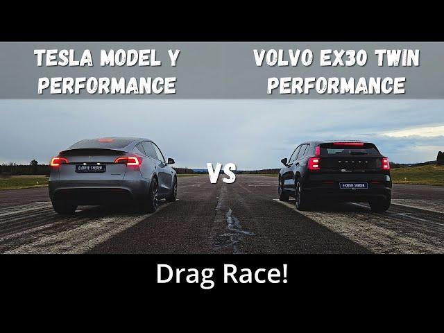 2024 Volvo EX30 Twin Motor Performance 428hp vs 2024 Tesla Model Y Performance 534hp | Drag Race |4K