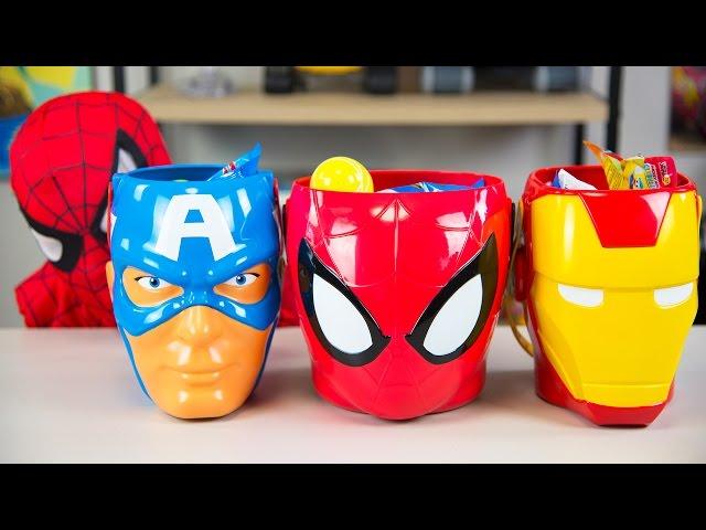 HUGE Spiderman Surprise Toys Bucket Captain America Iron Man Surprise Eggs Boy Toys Kinder Playtime