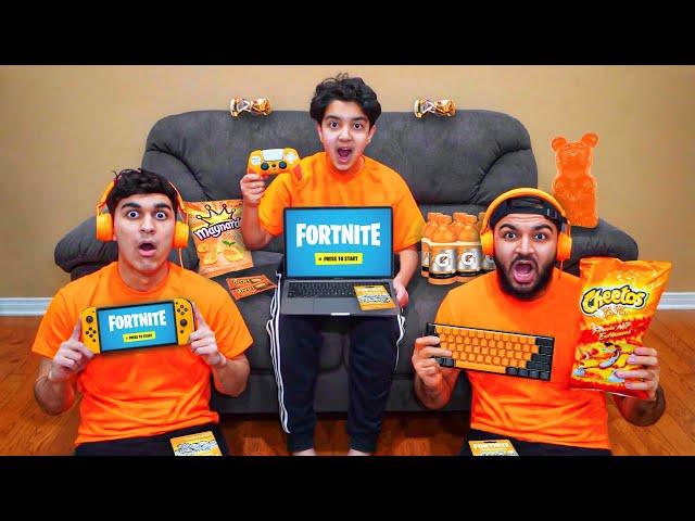 Last To Stop Playing Fortnite With ORANGE GAMING SETUP Wins V-Bucks!