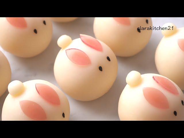 Lucky Bunny Snowskin Mooncake without Mold 福兔冰皮月饼 免模具 | 蜂蜜奶黄馅 | Honey Custard Filling