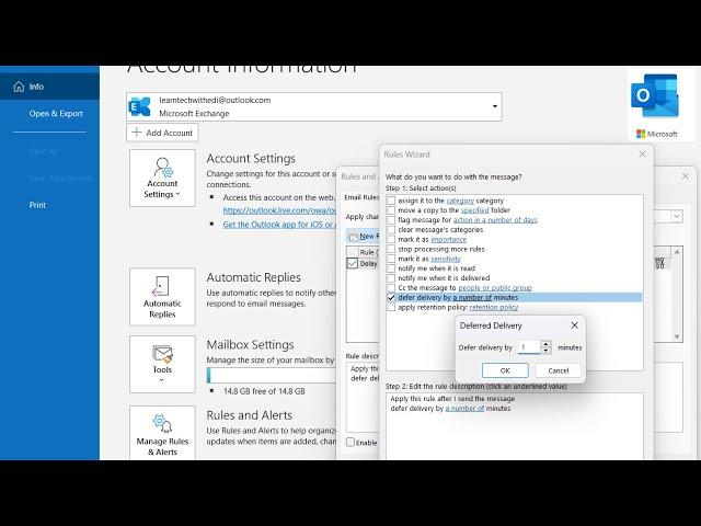 You MUST Activate this Feature on your Outlook | A Chance to Cancel Sent Emails–Delay Email Delivery