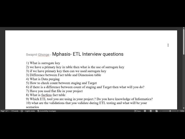 Mphasis ETL Testing Interview Question