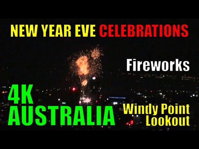 New Years Eve at Windy Point Lookout over Adelaide. City views and NY fireworks in Australia - 4K