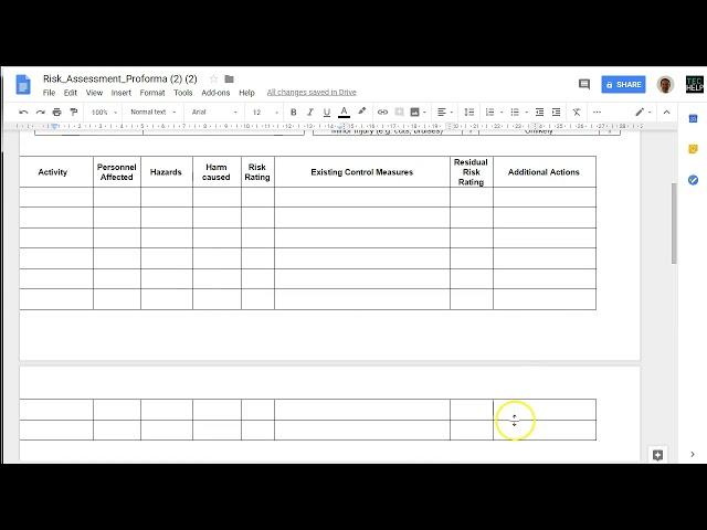 Resize an off or outside page table in Google Docs