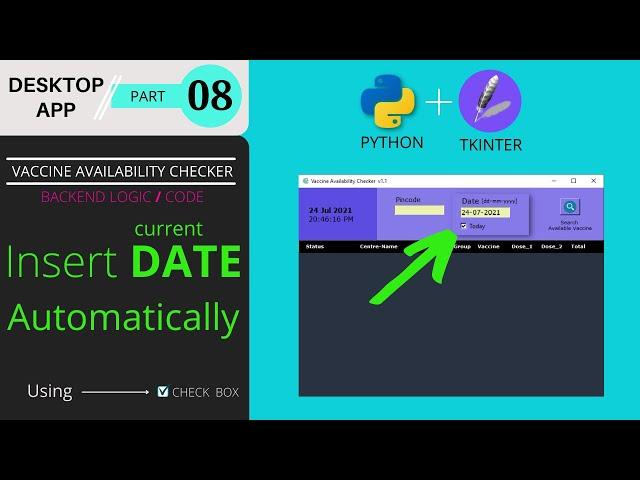  #08 Insert current date automatically using checkbox on GUI | Desktop app using Python and Tkinter