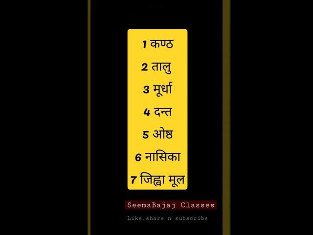 वर्णों के उच्चारण स्थान हिंदी व संस्कृत में (part 1)