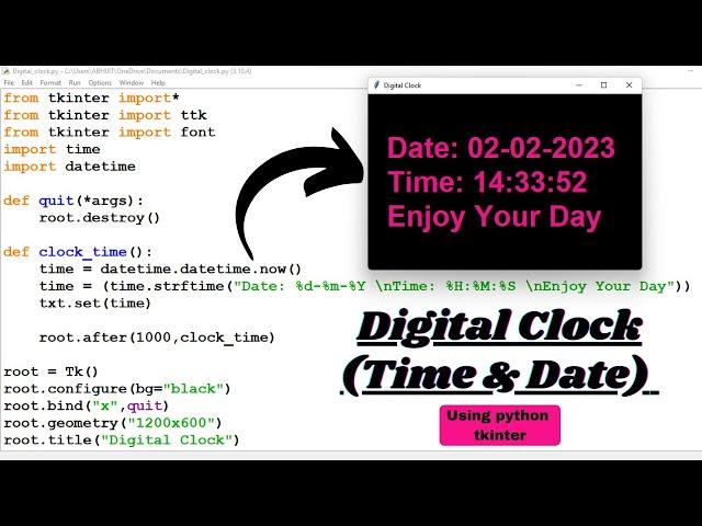 How to create digital clock with date and time using python tkinter| Digital Clock| Python tutorial