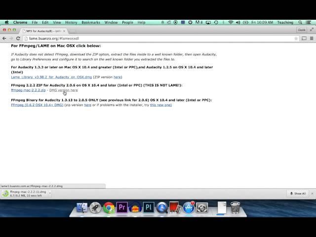 Audacity FFMpeg codec install for Mac OS