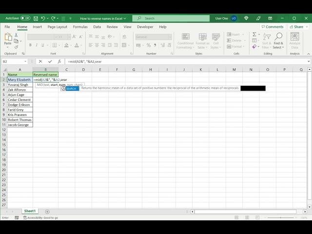 How to reverse names in Excel