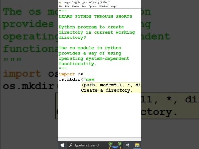 Python program to create new folder #shorts #pythonosmodule #pythonmkdir #pythonprgrammkdir #python