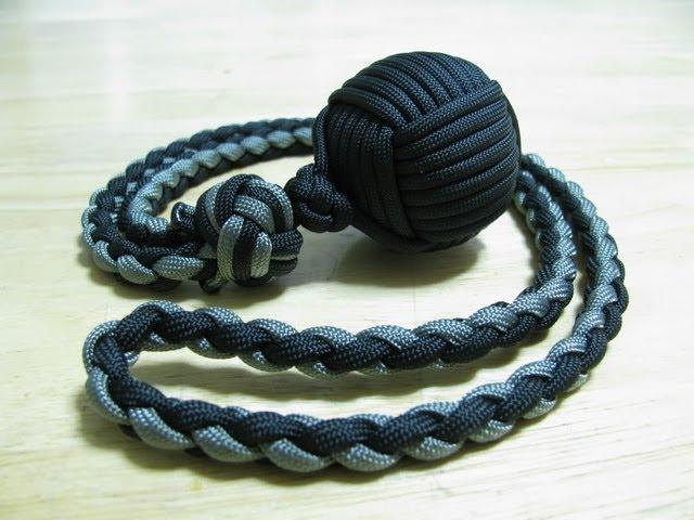 Paracordist: Monkey's Fist self defense lanyard - how to tie a manrope knot and 4 strand round braid