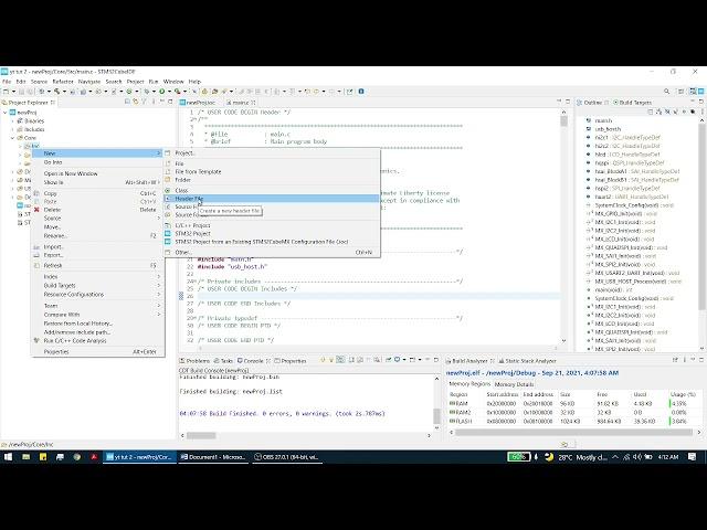 How to add new .h header file in stm32cubeide