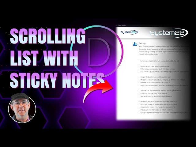 Divi Theme Scrolling List With Sticky Info Note 