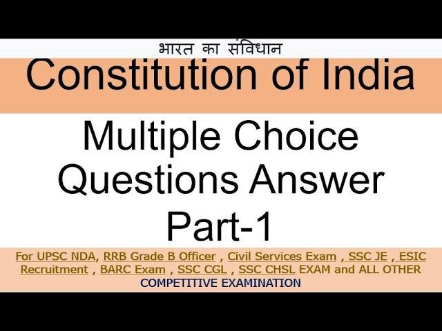 Constitution of India-Multiple Choice Questions-Part-1|PRANSHI VERMA