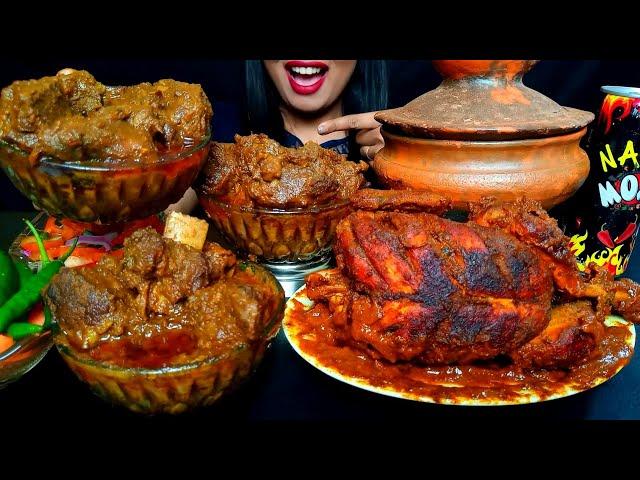 ASMR:EATING SPICY FULL CHICKEN MASALA TANDOORI,SPICY HUGE QUANTITY  GOSH MASALA VUNA,RICE#hungrygirl