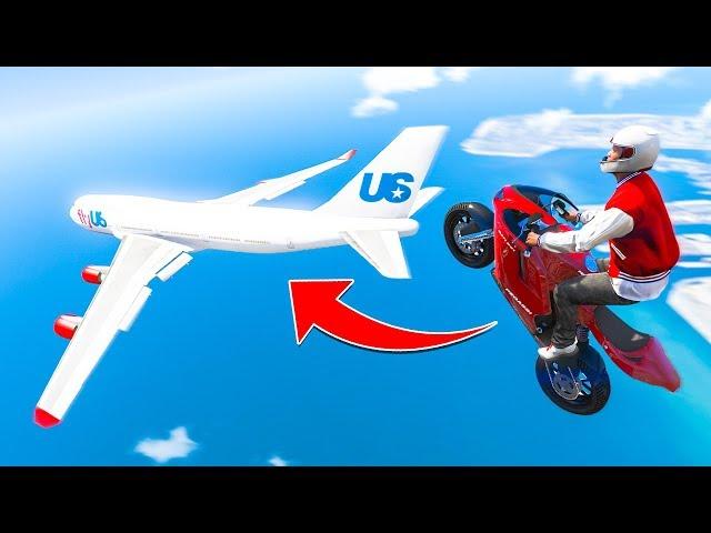 Can You Land A MOTORBIKE On A PLANE!? - (GTA 5 Stunts & Fails)