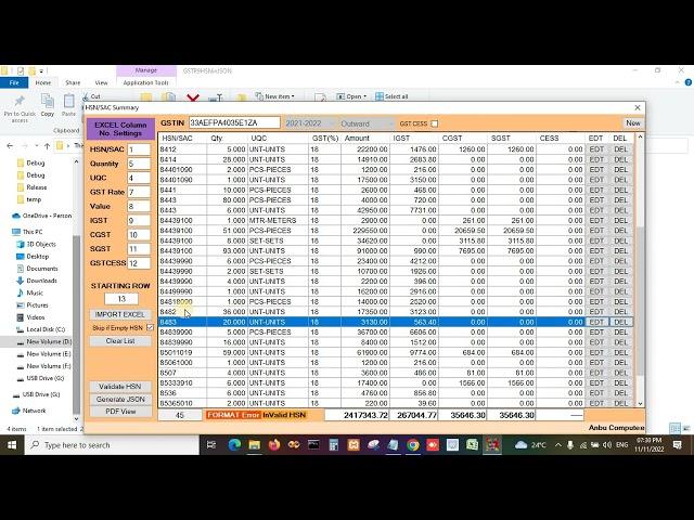 Generate HSN Summary in JSON format to GSTR 9 Annual Return filing